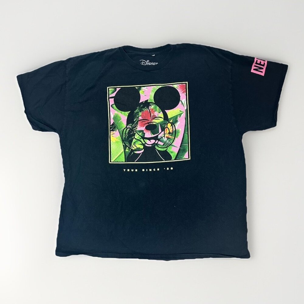 Neff x Disney T-Shirt Men's 2XL Black Mickey Mouse Floral Logo Short Sleeve